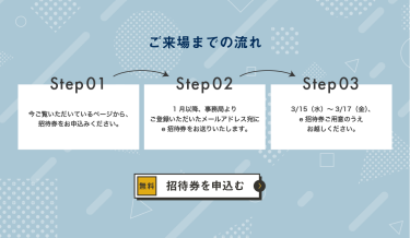 ご来場までの流れ、招待券を申込む（無料）